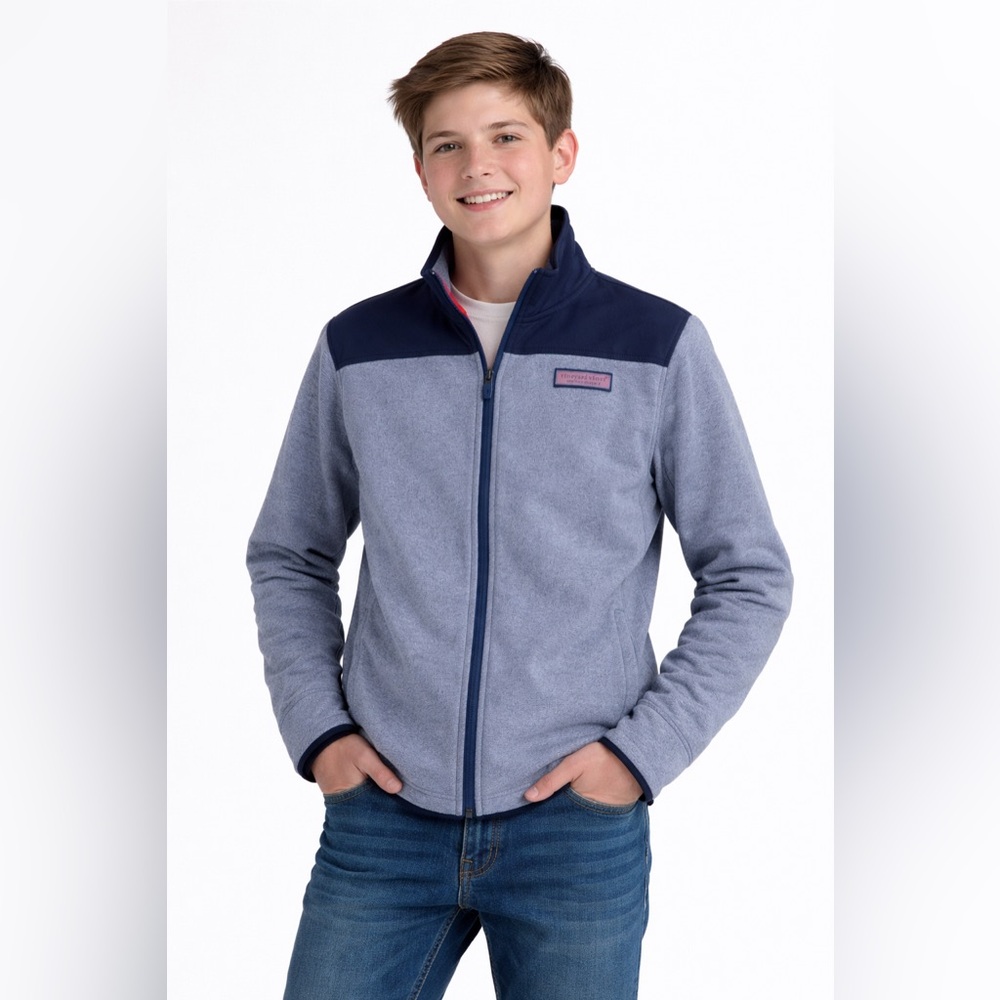 Vineyard Vines Boys Fleece Full Zip Jacket Blue Gray Size L 16 EUC